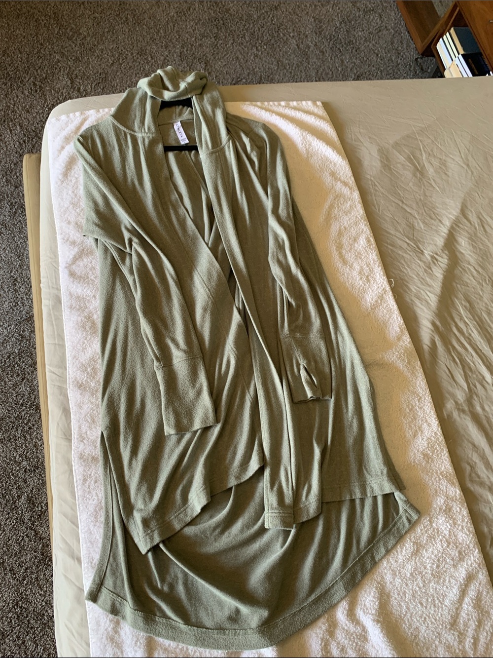 Athleta Olive Green Open-Front Hooded Drape Cardigan